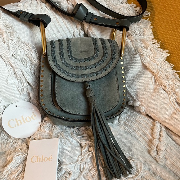 Chloe Hudson Bag Mini Blue Suede Tassel Boho Bohemian Designer Bag - Picture 3 of 15